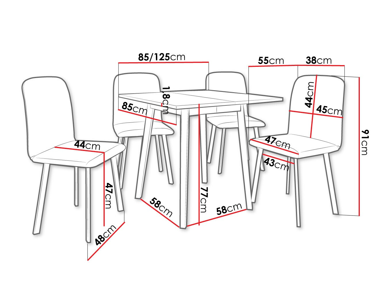 Обеденный гарнитур Edmond 116 (Серый мрамор + Чёрный)