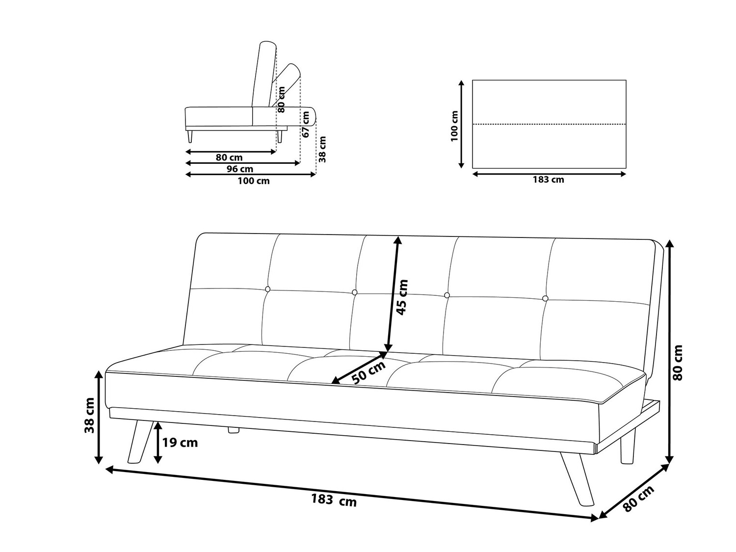 Dīvāns gulta Berwyn 747 (Melns)