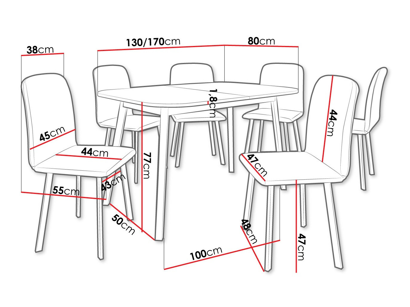 Ēdamistabas komplekts Edmond 117 (Balts + Melns)
