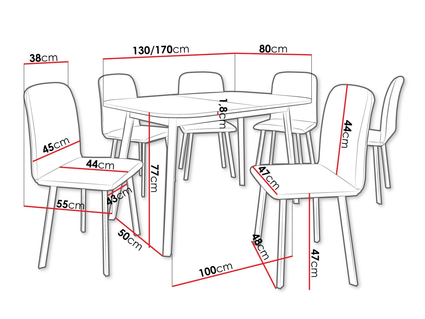 Ēdamistabas komplekts Edmond 117 (Balts + Melns)
