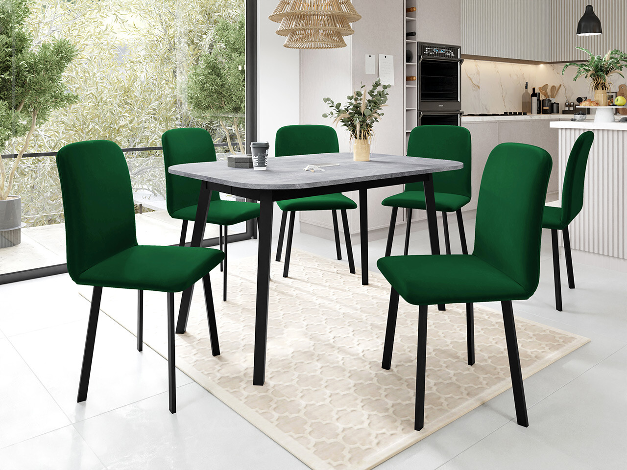 Ēdamistabas komplekts Edmond 117 (Pelēks marmors + Melns)