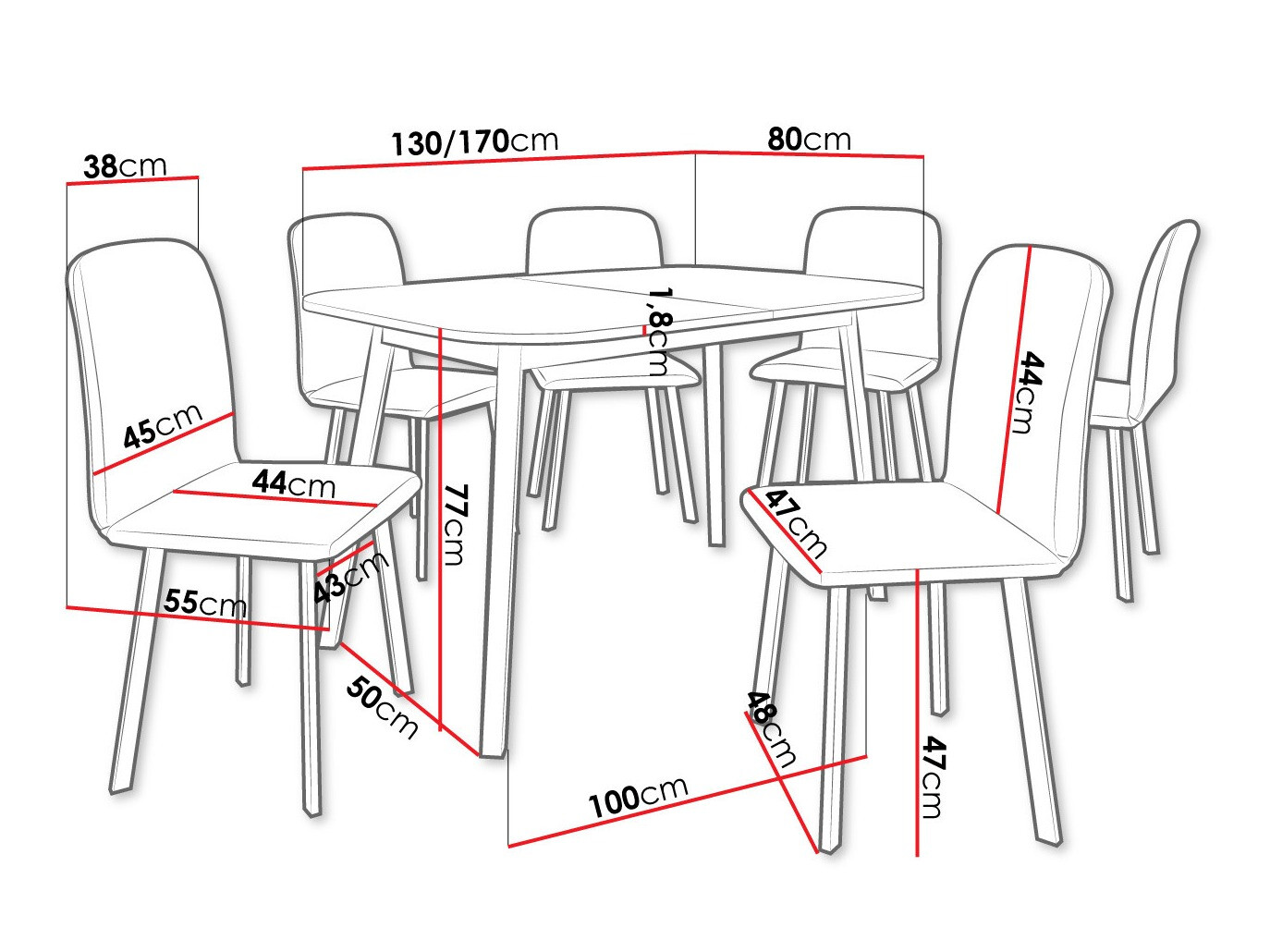 Ēdamistabas komplekts Edmond 117 (Pelēks marmors + Melns)