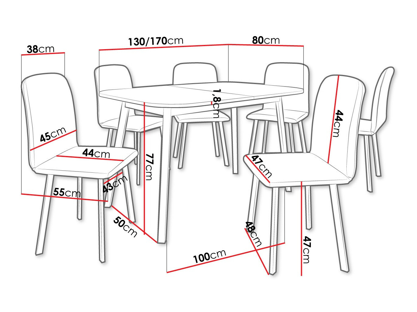 Ēdamistabas komplekts Edmond 117 (Pelēks marmors + Melns)