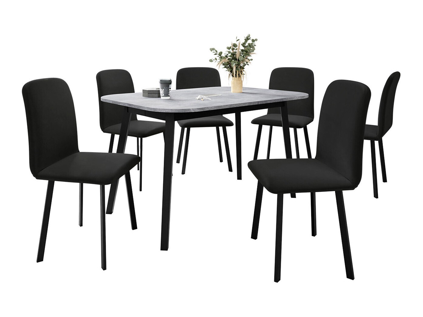 Ēdamistabas komplekts Edmond 117 (Pelēks marmors + Melns)