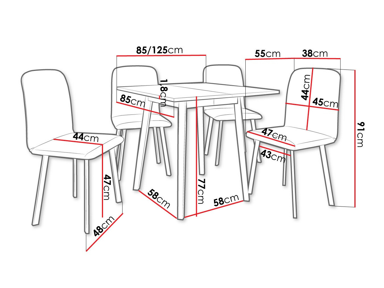 Обеденный гарнитур Edmond 116 (Белый + Чёрный)