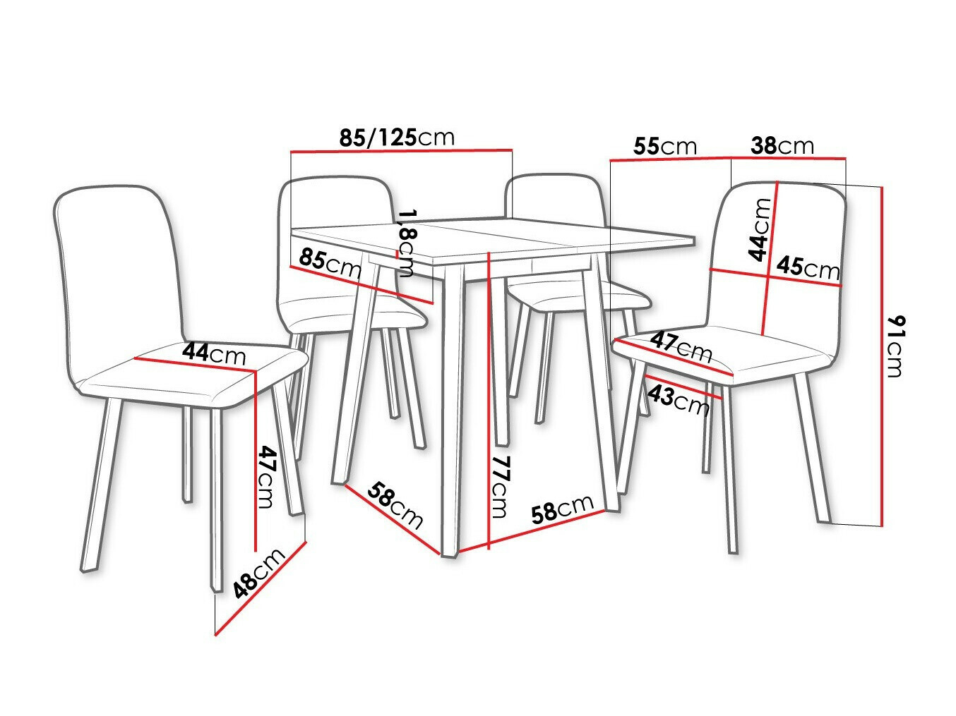 Обеденный гарнитур Edmond 116 (Белый + Чёрный)
