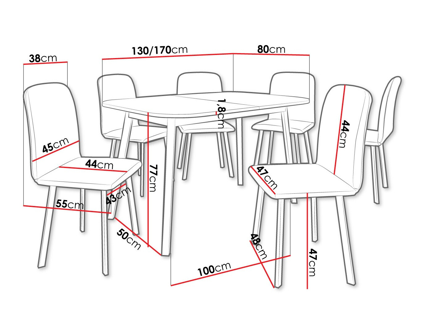Обеденный гарнитур Edmond 117 (Белый + Чёрный)
