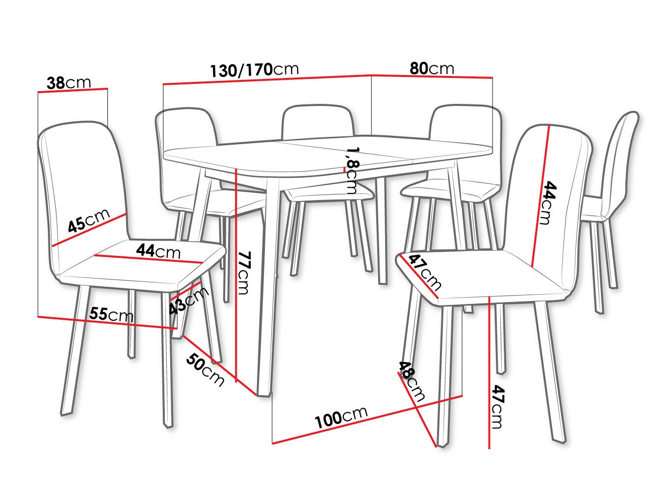 Обеденный гарнитур Edmond 117 (Белый + Чёрный)
