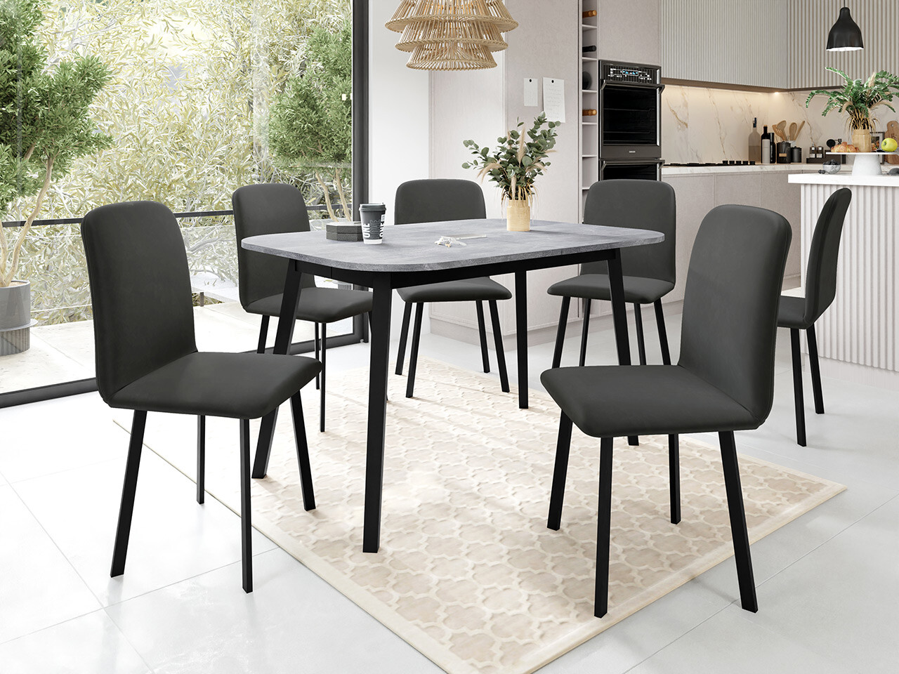 Обеденный гарнитур Edmond 117 (Серый мрамор + Чёрный)