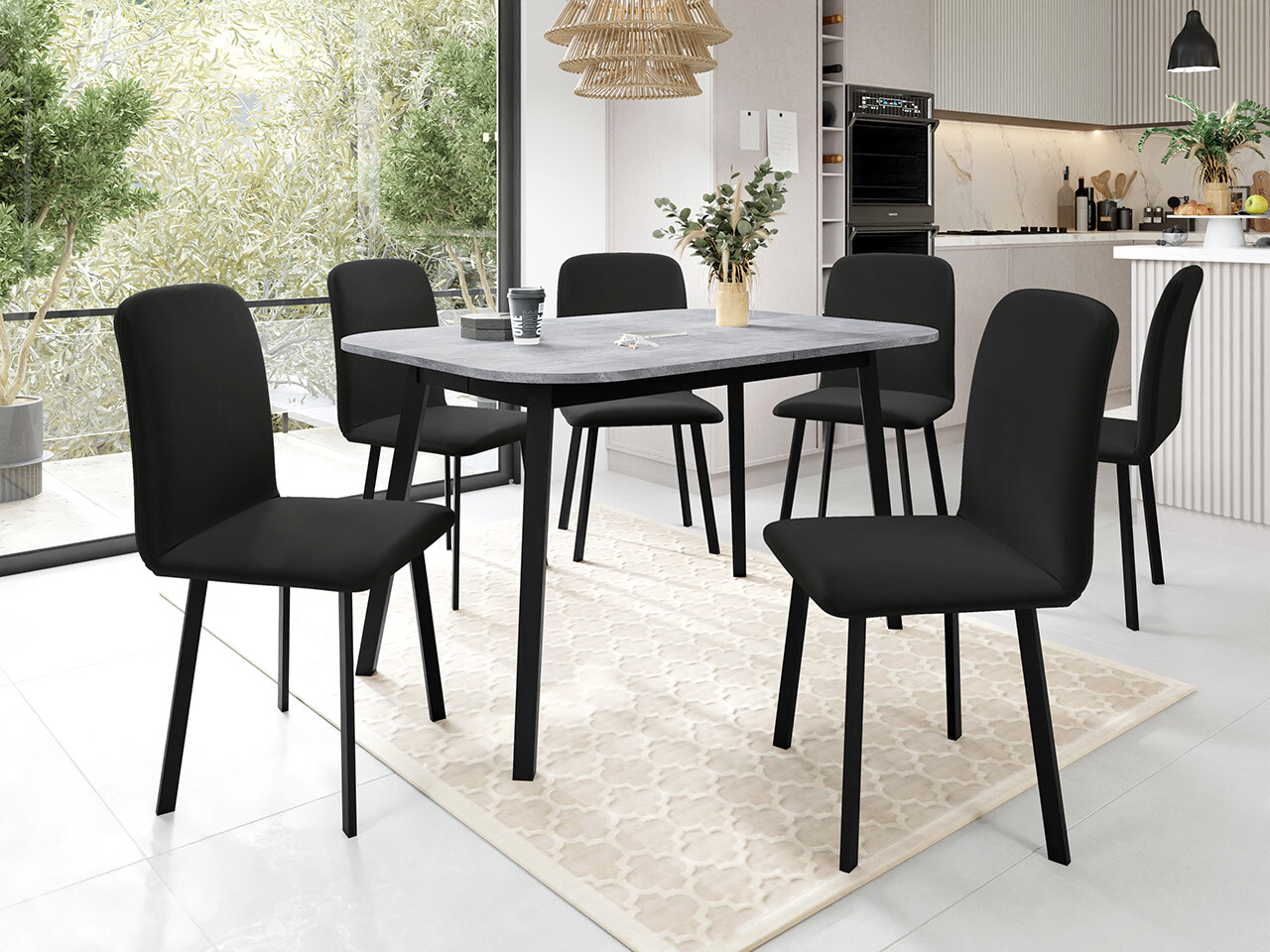 Обеденный гарнитур Edmond 117 (Серый мрамор + Чёрный)