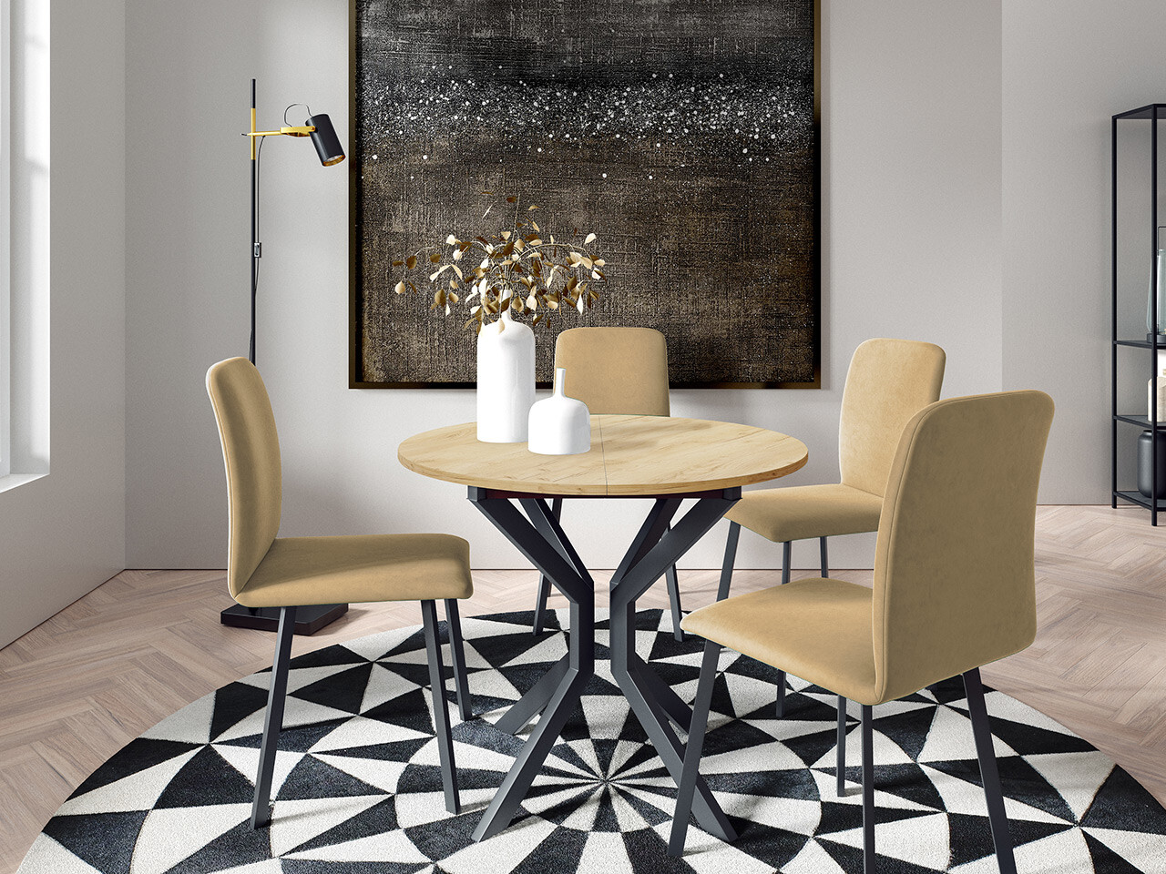 Ēdamistabas komplekts Edmond 118 (Amatniecības zelta ozols + Melns)