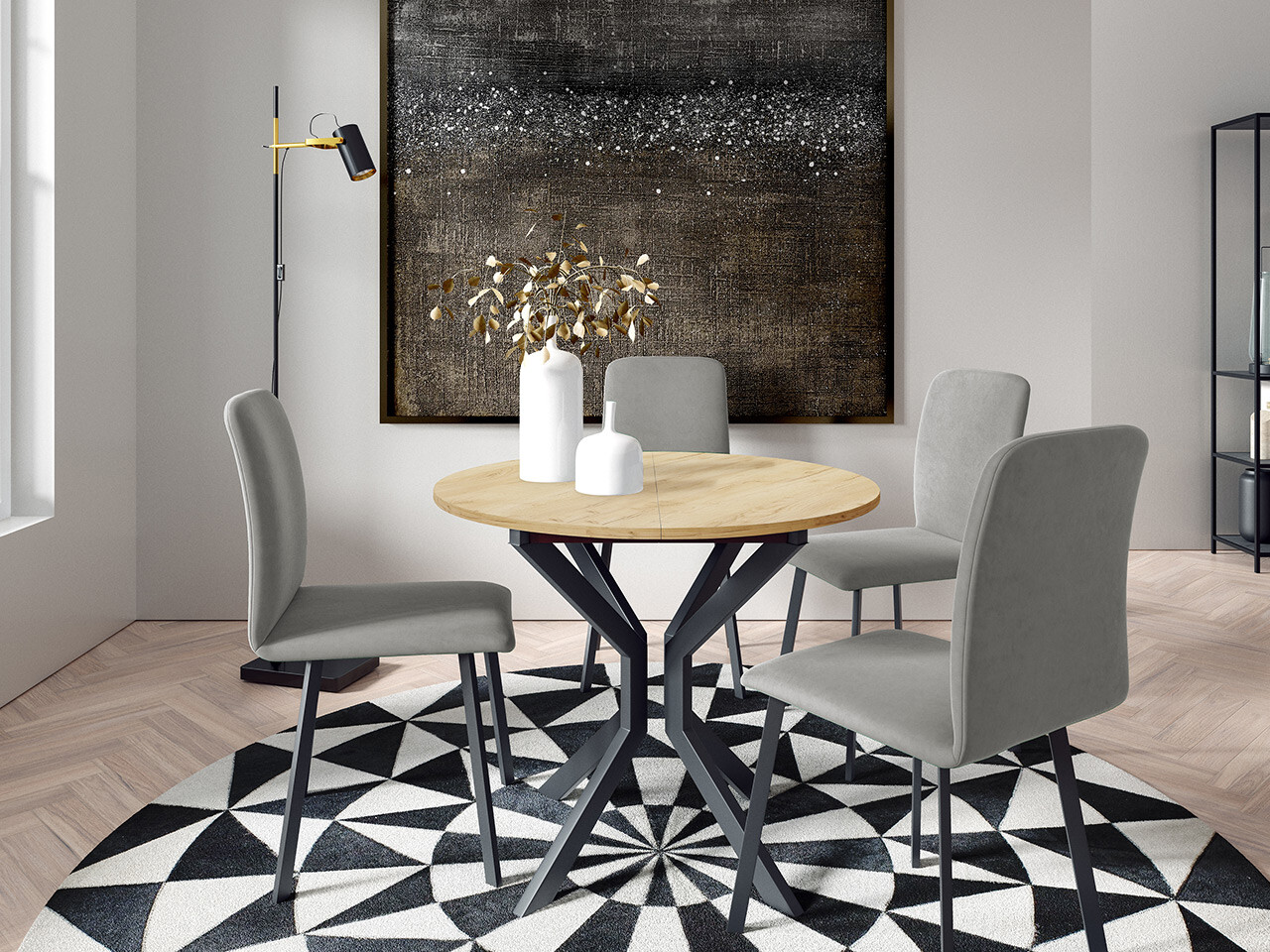 Ēdamistabas komplekts Edmond 118 (Amatniecības zelta ozols + Melns)