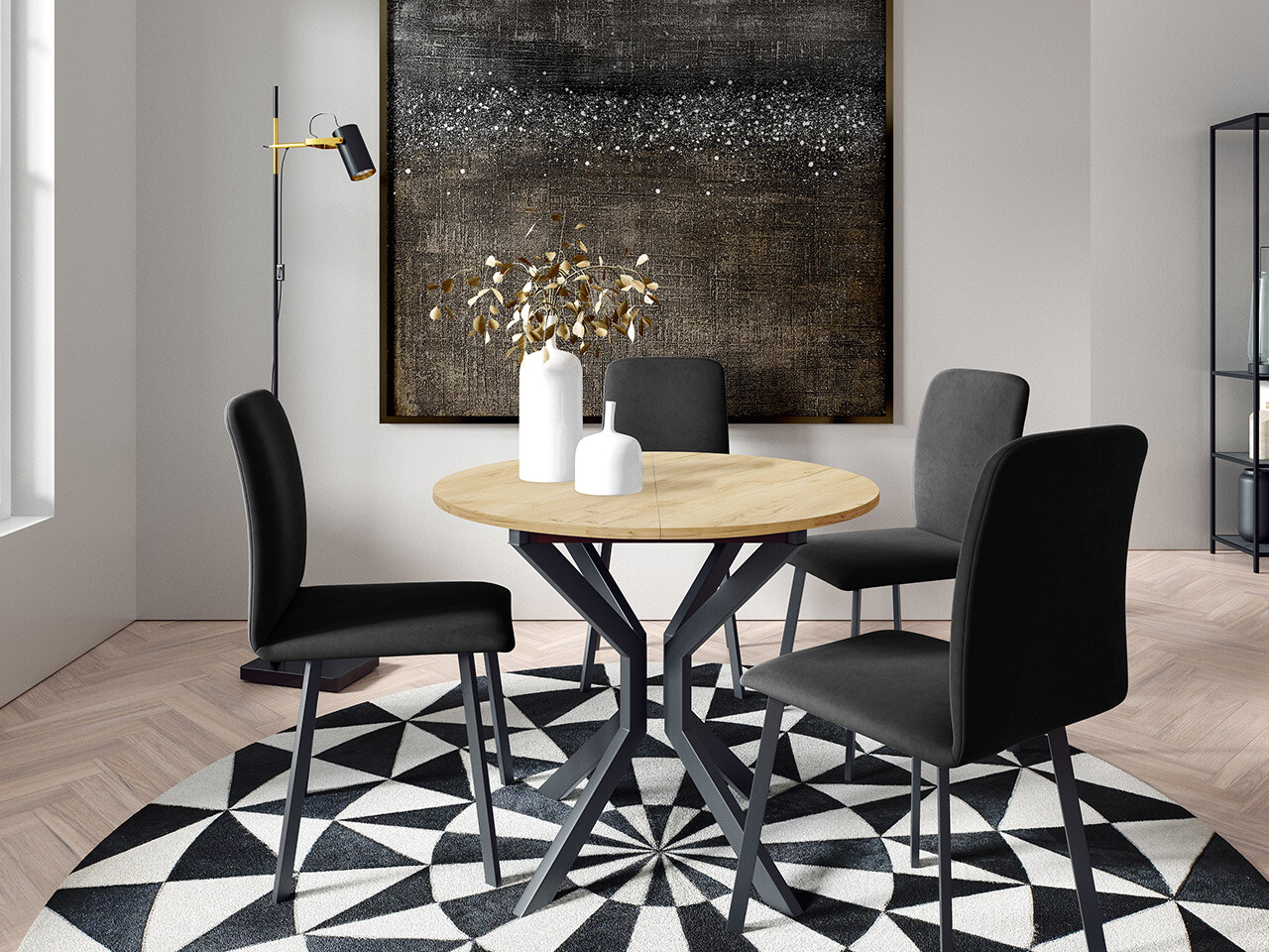 Ēdamistabas komplekts Edmond 118 (Amatniecības zelta ozols + Melns)