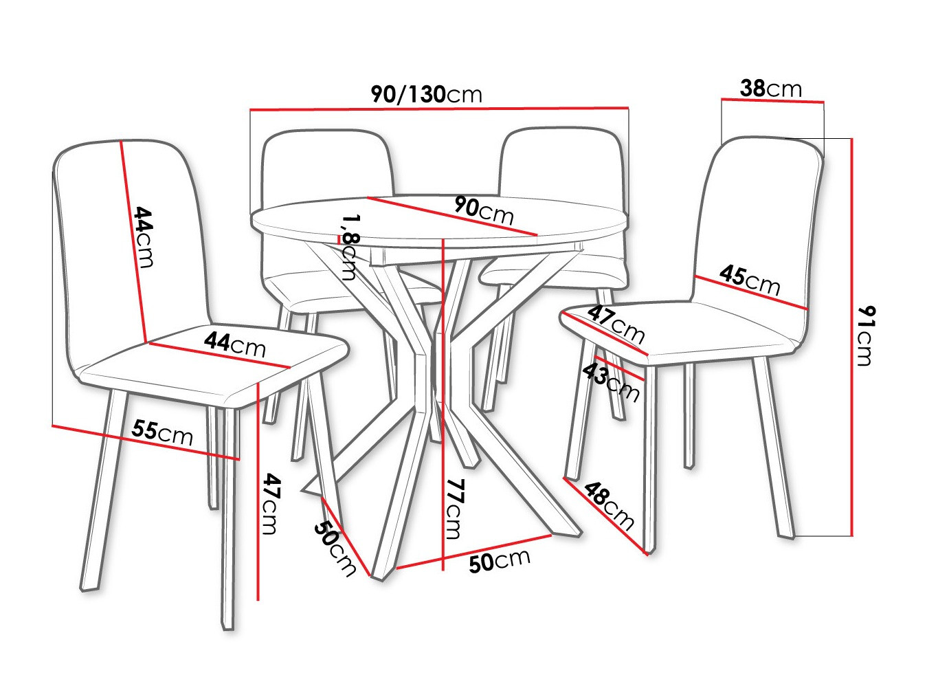 Ēdamistabas komplekts Edmond 118 (Balts + Melns)