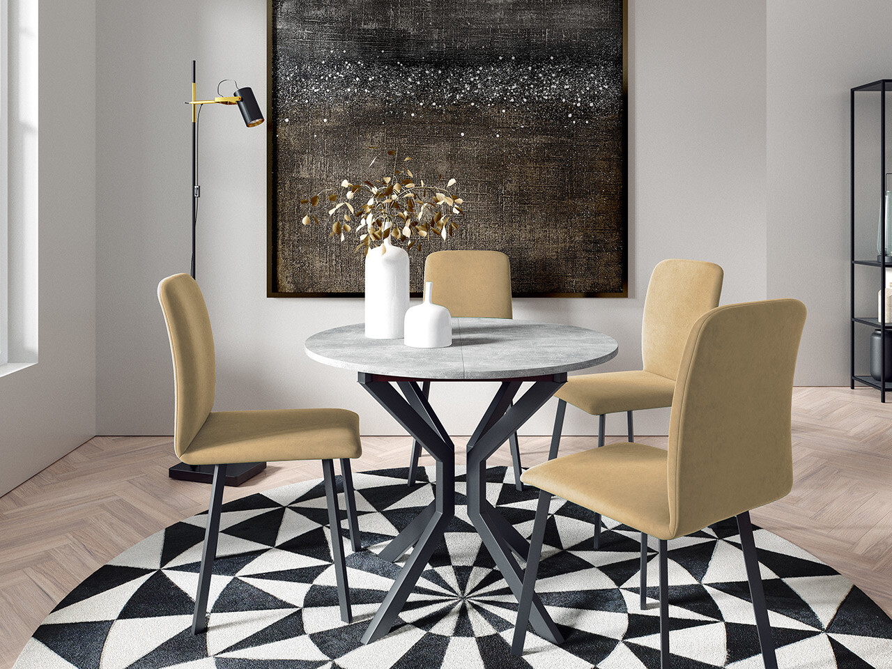 Ēdamistabas komplekts Edmond 118 (Pelēks marmors + Melns)