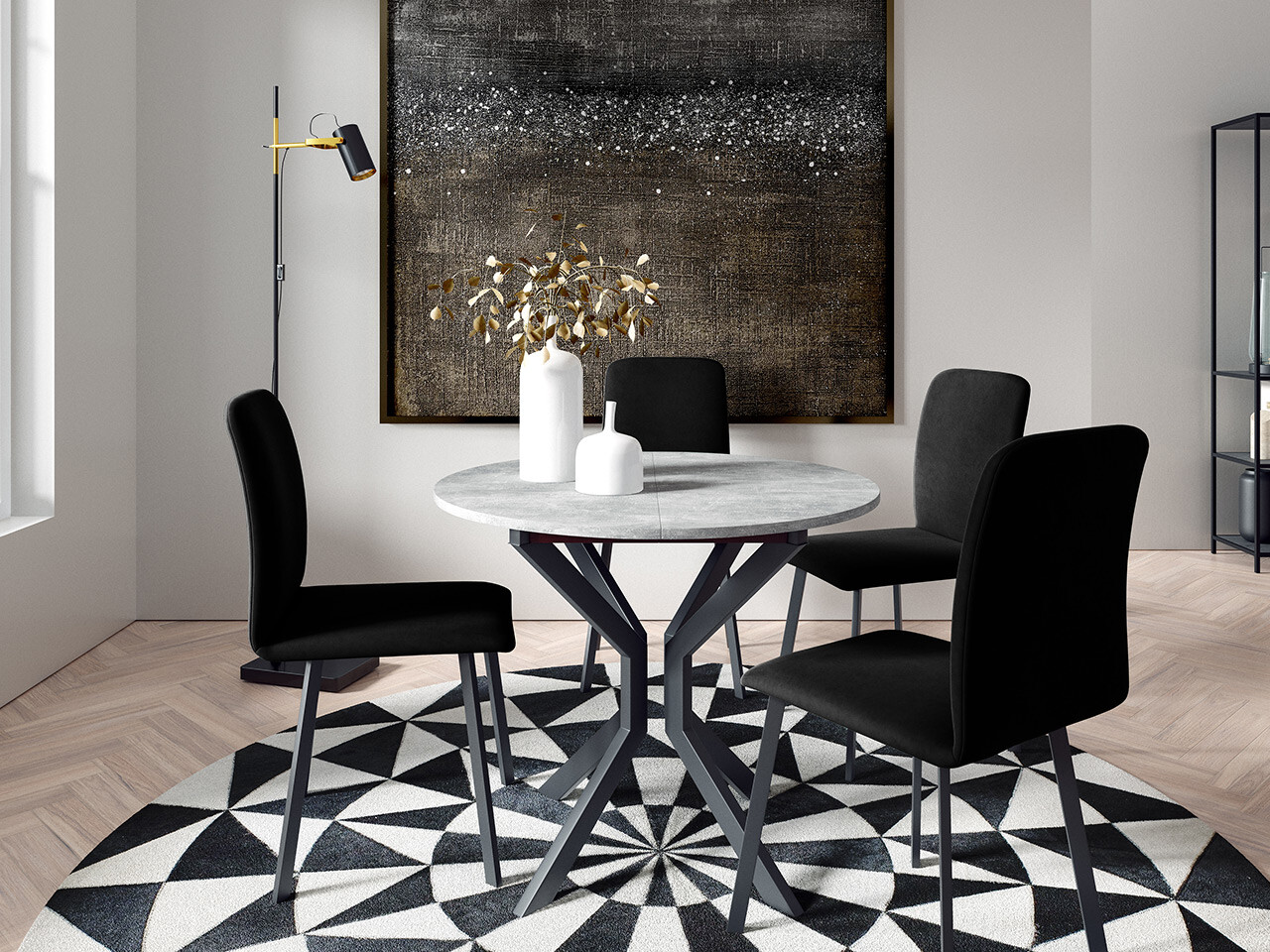 Ēdamistabas komplekts Edmond 118 (Pelēks marmors + Melns)
