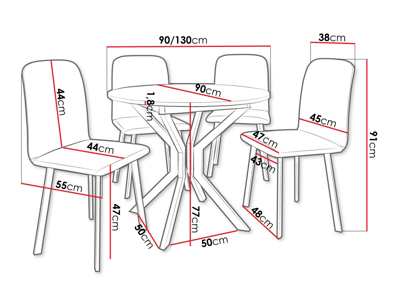 Ēdamistabas komplekts Edmond 118 (Pelēks marmors + Melns)