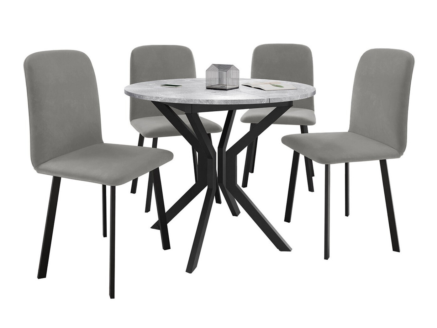 Ēdamistabas komplekts Edmond 118 (Pelēks marmors + Melns)