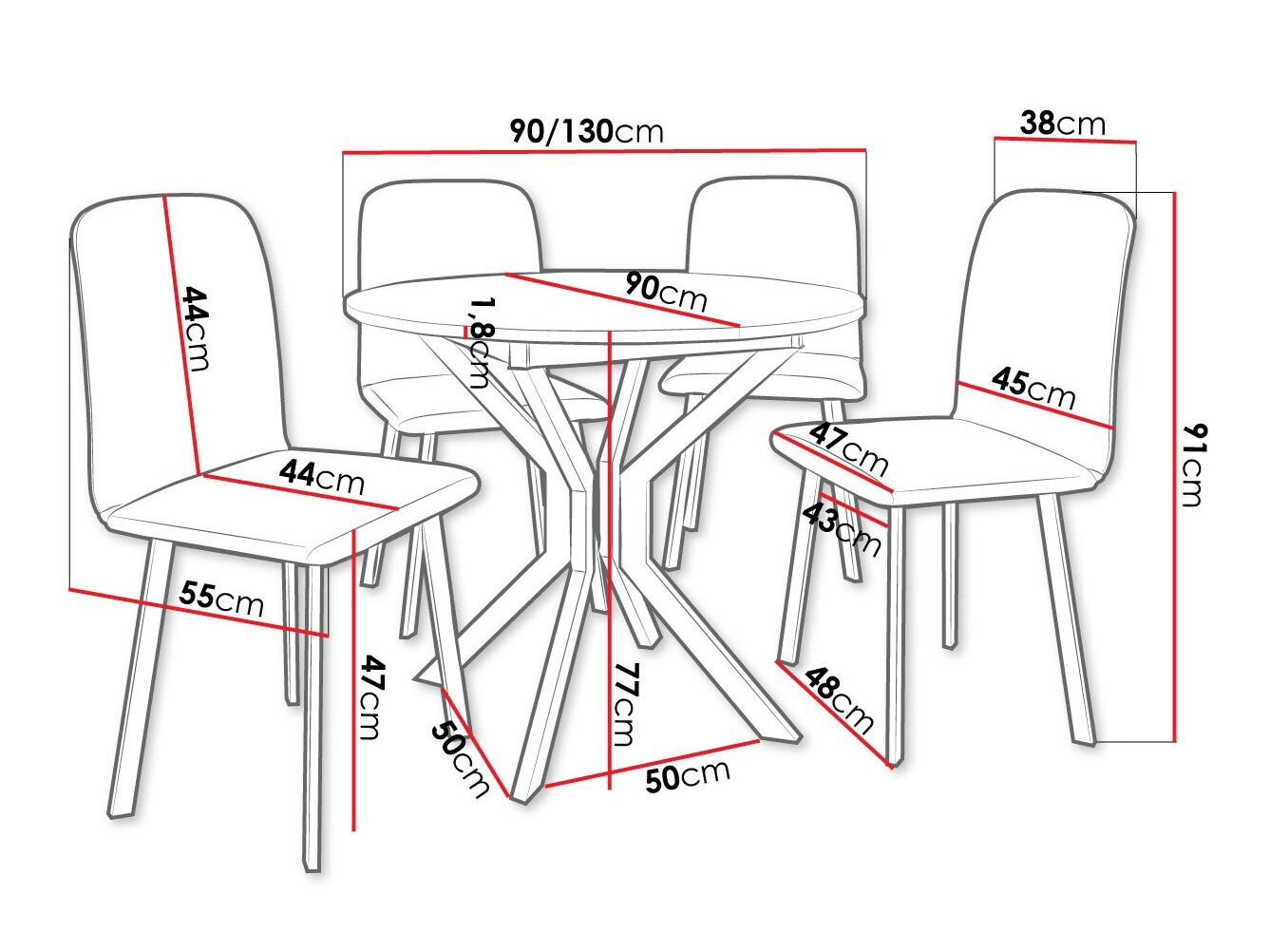 Ēdamistabas komplekts Edmond 118 (Pelēks marmors + Melns)