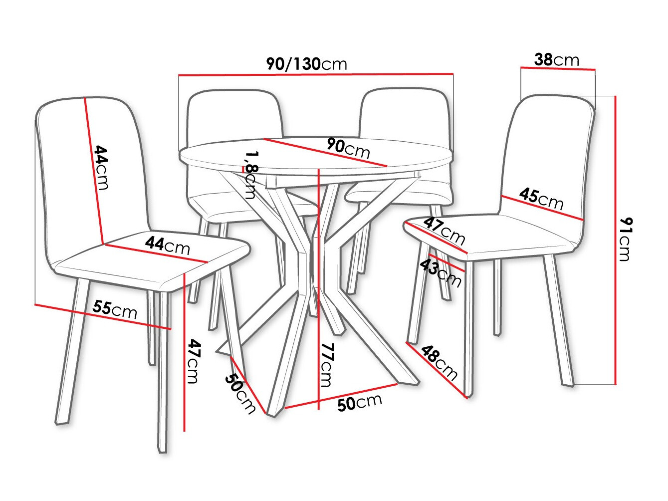 Ēdamistabas komplekts Edmond 118 (Pelēks marmors + Melns)