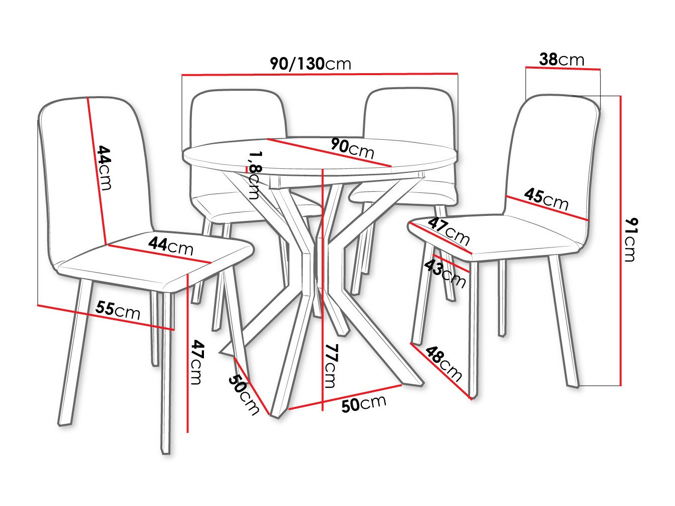 Ēdamistabas komplekts Edmond 118 (Pelēks marmors + Melns)