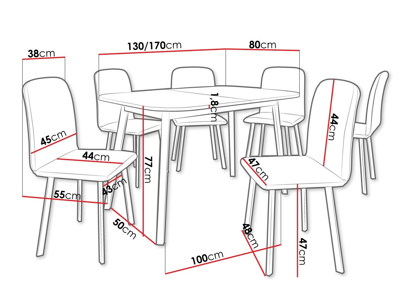 Обеденный гарнитур Edmond 117 (Серый мрамор + Чёрный)