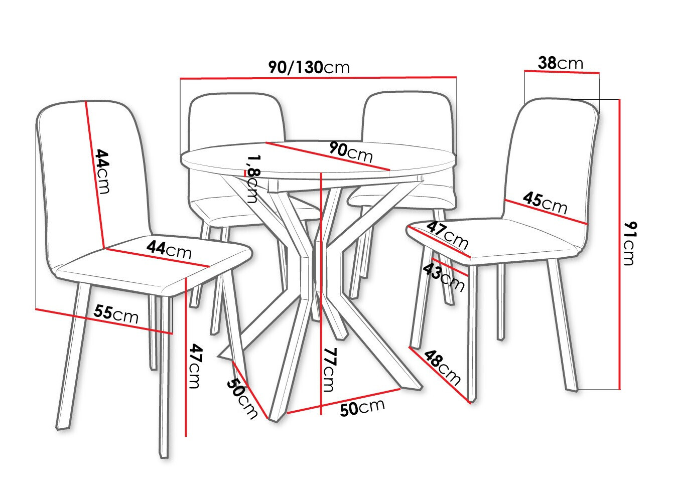 Обеденный гарнитур Edmond 118 (Белый + Чёрный)