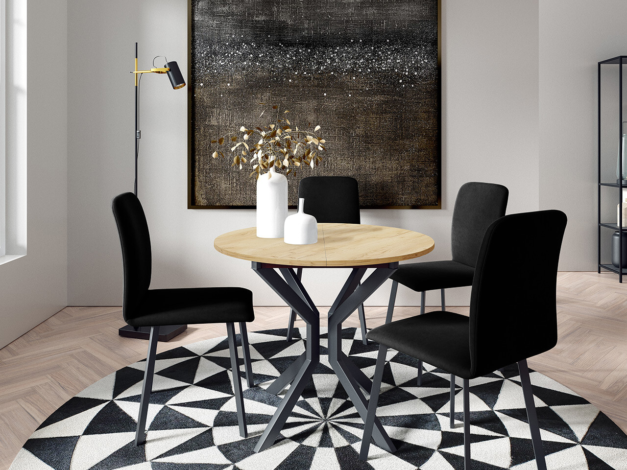 Обеденный гарнитур Edmond 118 (Ремесло золотой дуб + Чёрный)