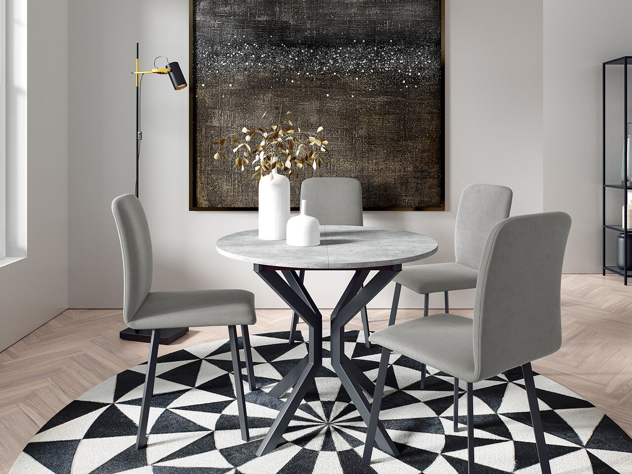 Обеденный гарнитур Edmond 118 (Серый мрамор + Чёрный)