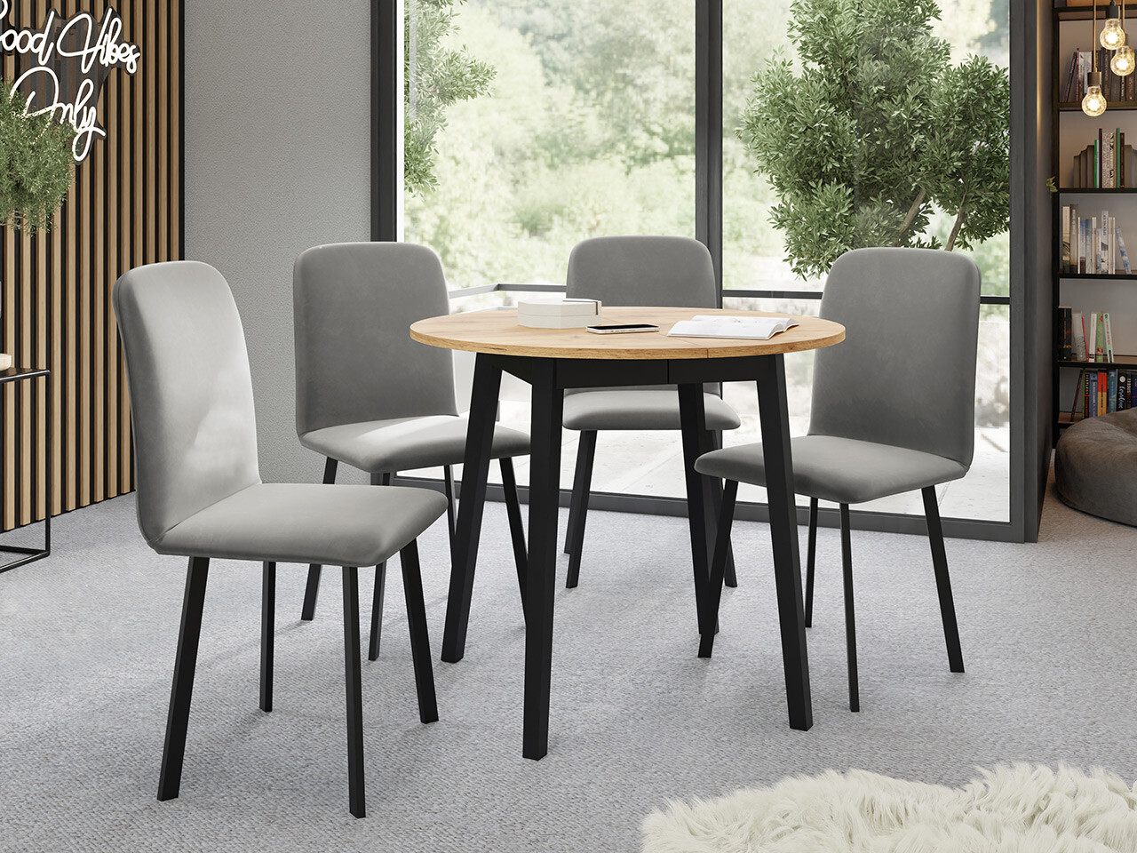 Ēdamistabas komplekts Edmond 119 (Amatniecības zelta ozols + Melns)