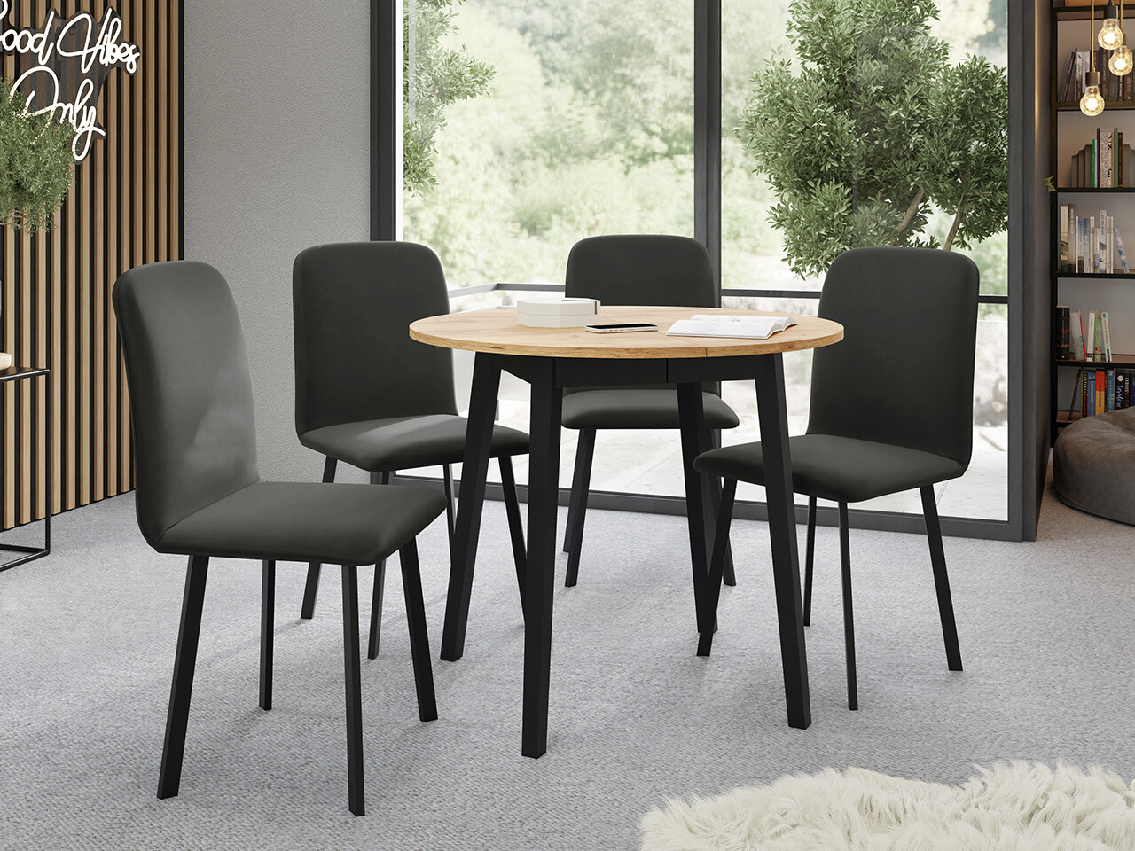 Ēdamistabas komplekts Edmond 119 (Amatniecības zelta ozols + Melns)