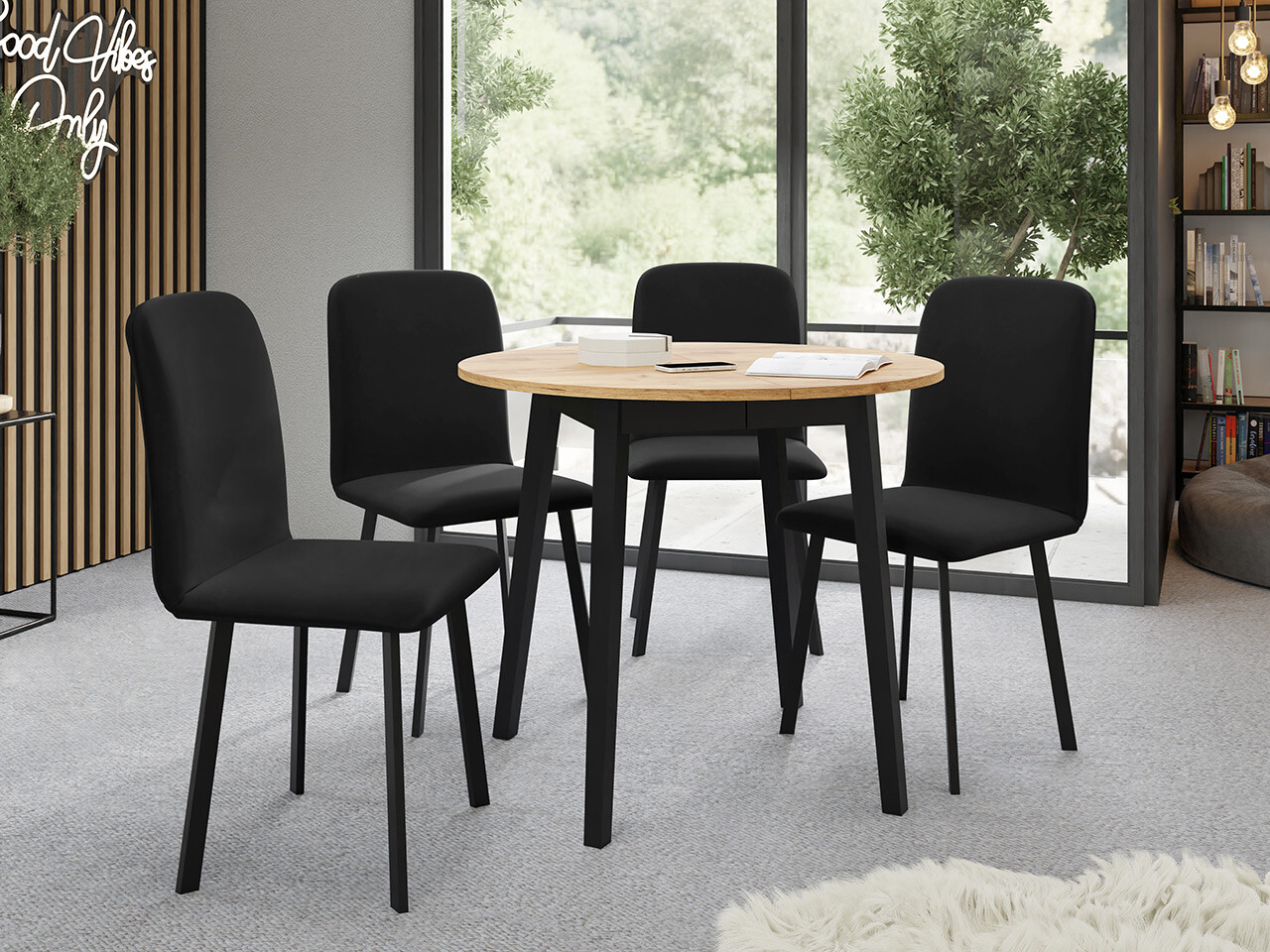 Ēdamistabas komplekts Edmond 119 (Amatniecības zelta ozols + Melns)