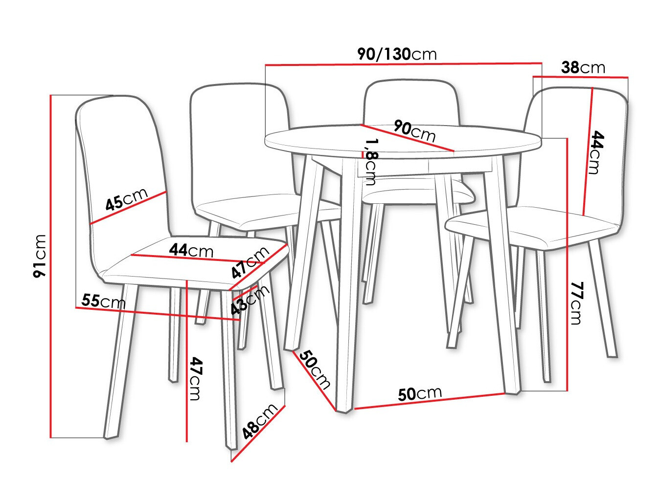 Ēdamistabas komplekts Edmond 119 (Balts + Melns)