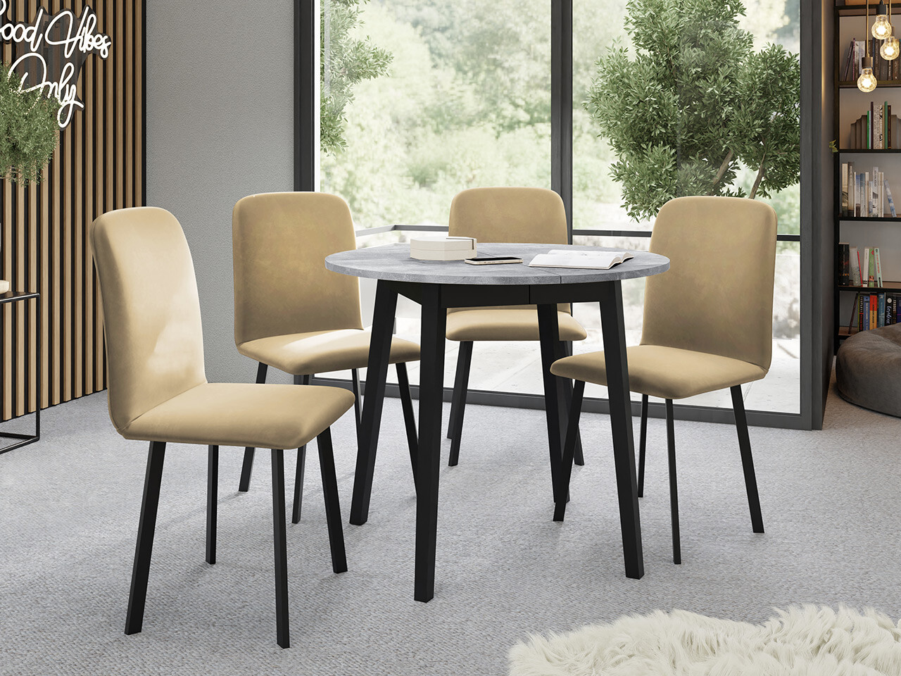 Ēdamistabas komplekts Edmond 119 (Pelēks marmors + Melns)