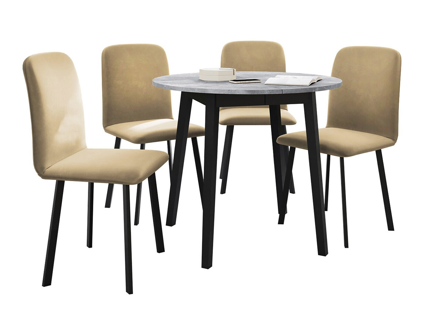 Ēdamistabas komplekts Edmond 119 (Pelēks marmors + Melns)