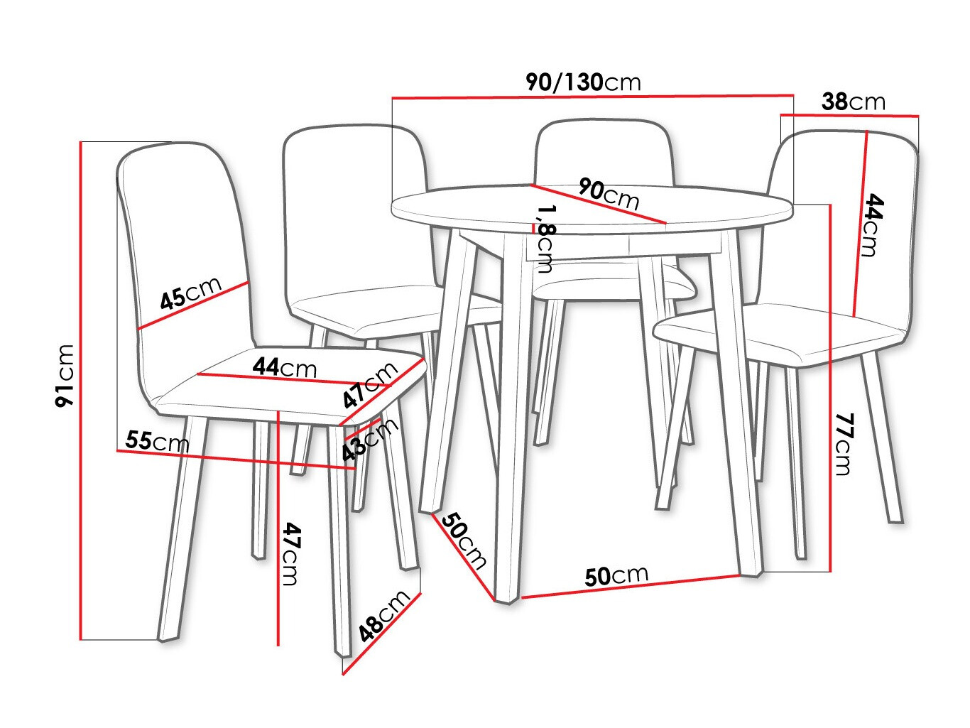 Ēdamistabas komplekts Edmond 119 (Pelēks marmors + Melns)