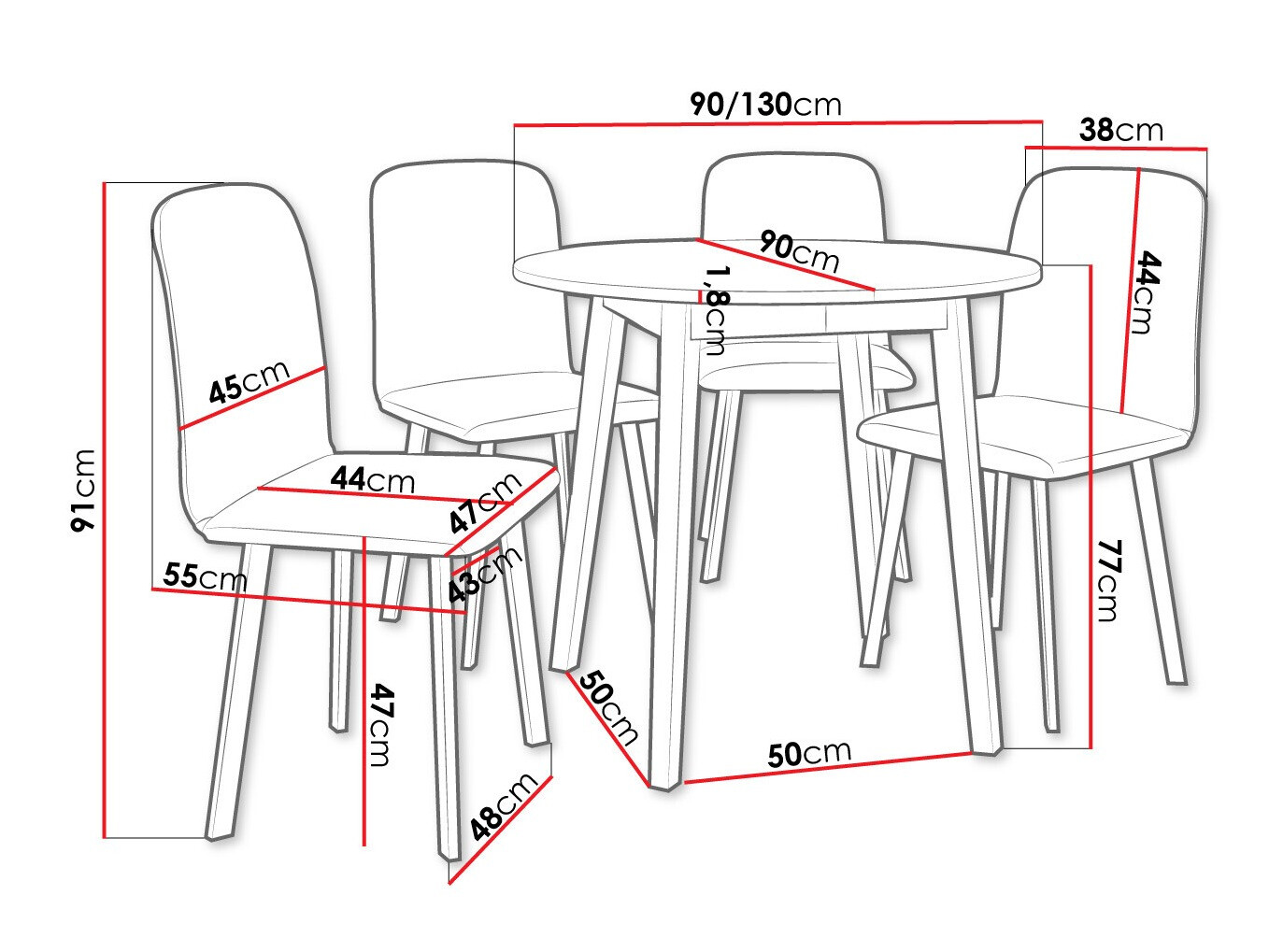 Ēdamistabas komplekts Edmond 119 (Pelēks marmors + Melns)