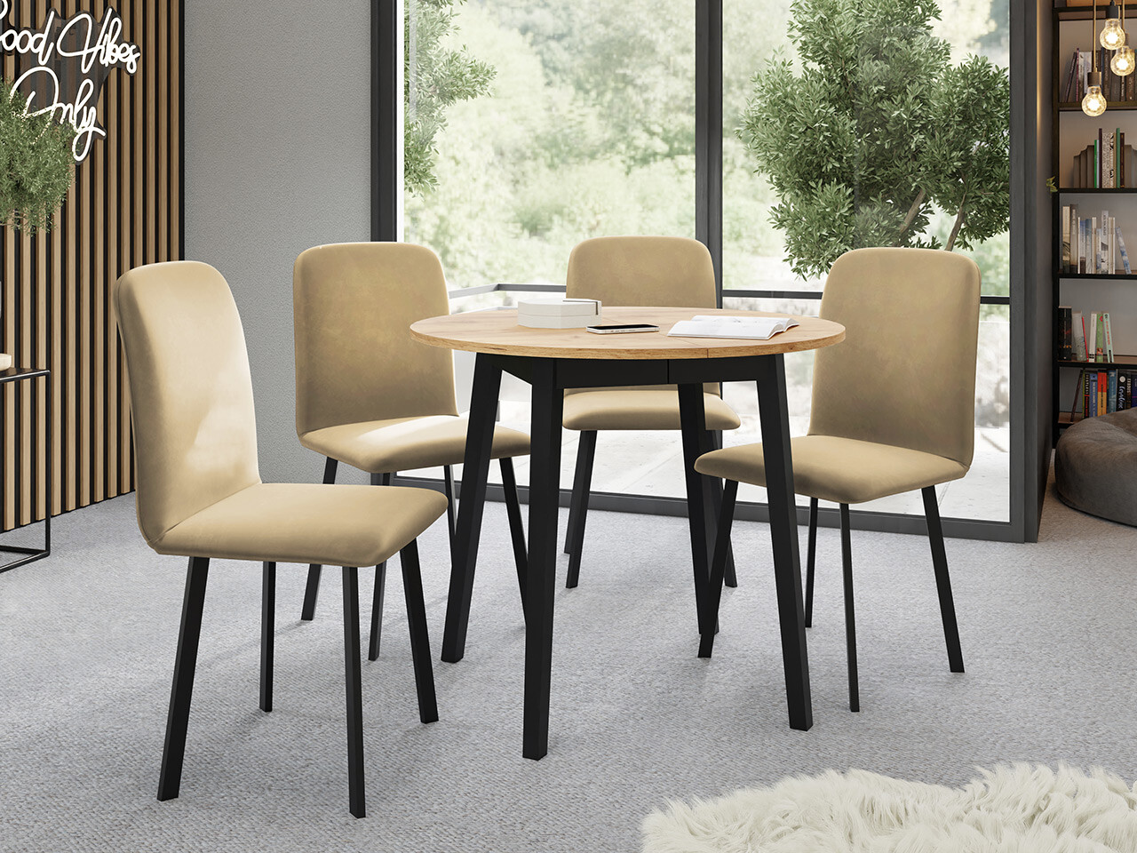 Обеденный гарнитур Edmond 119 (Ремесло золотой дуб + Чёрный)