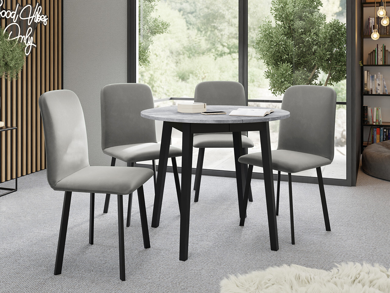 Обеденный гарнитур Edmond 119 (Серый мрамор + Чёрный)