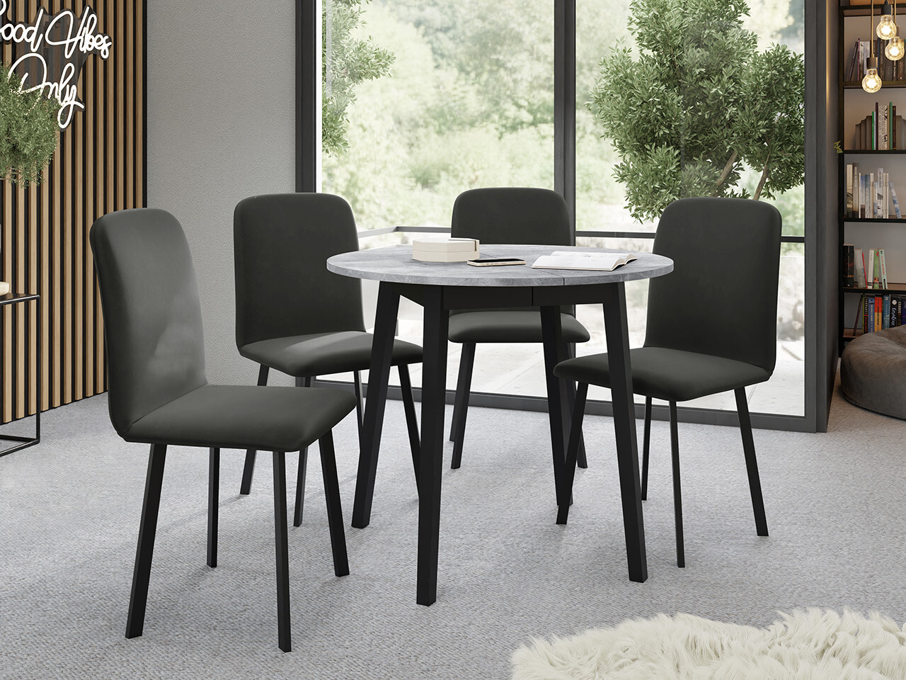 Обеденный гарнитур Edmond 119 (Серый мрамор + Чёрный)
