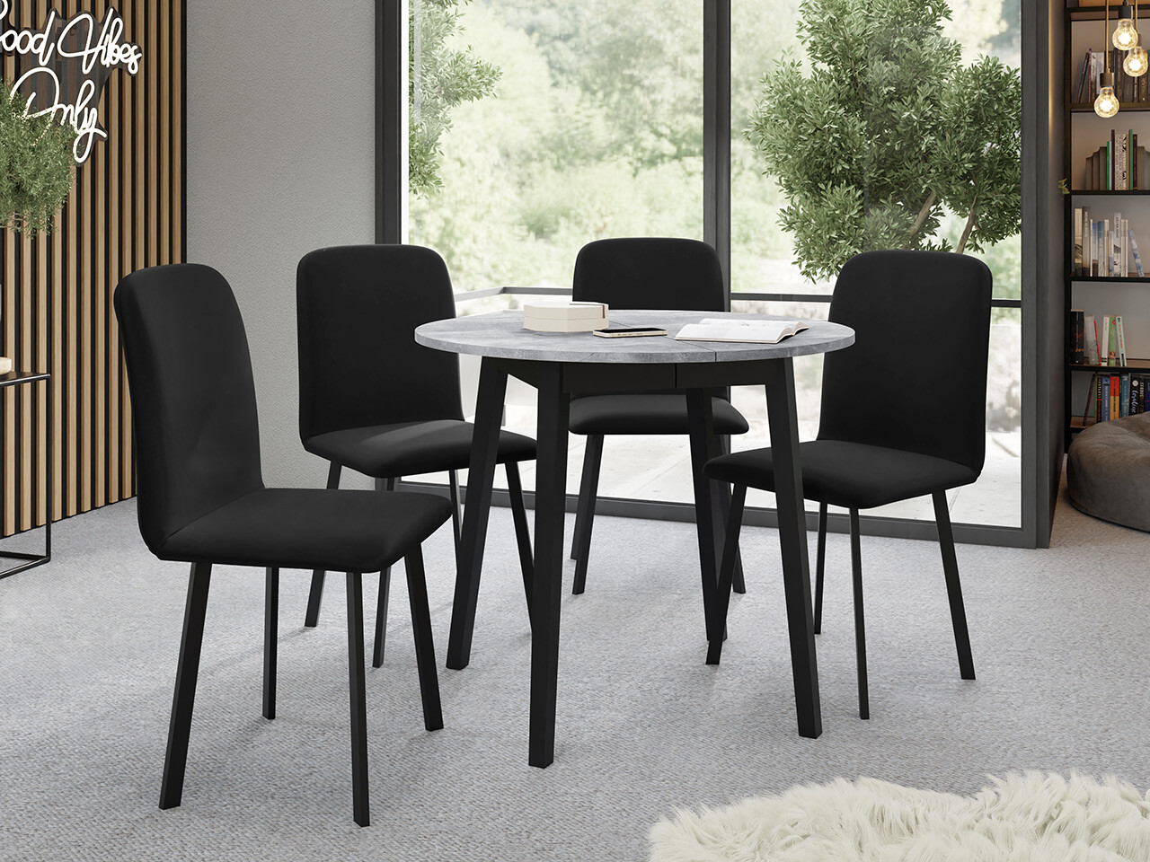 Обеденный гарнитур Edmond 119 (Серый мрамор + Чёрный)