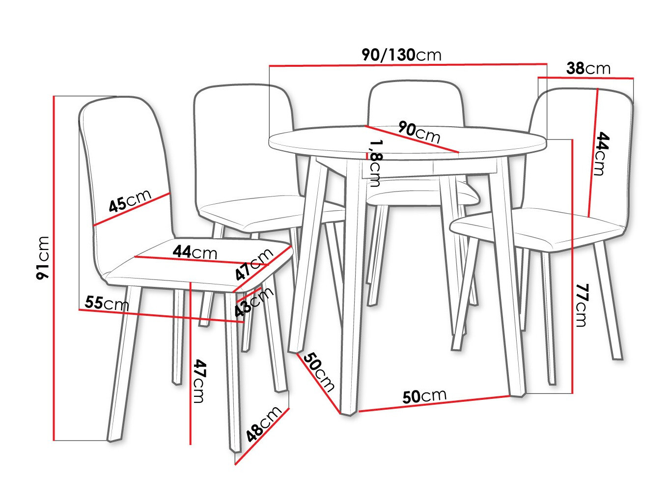 Обеденный гарнитур Edmond 119 (Серый мрамор + Чёрный)