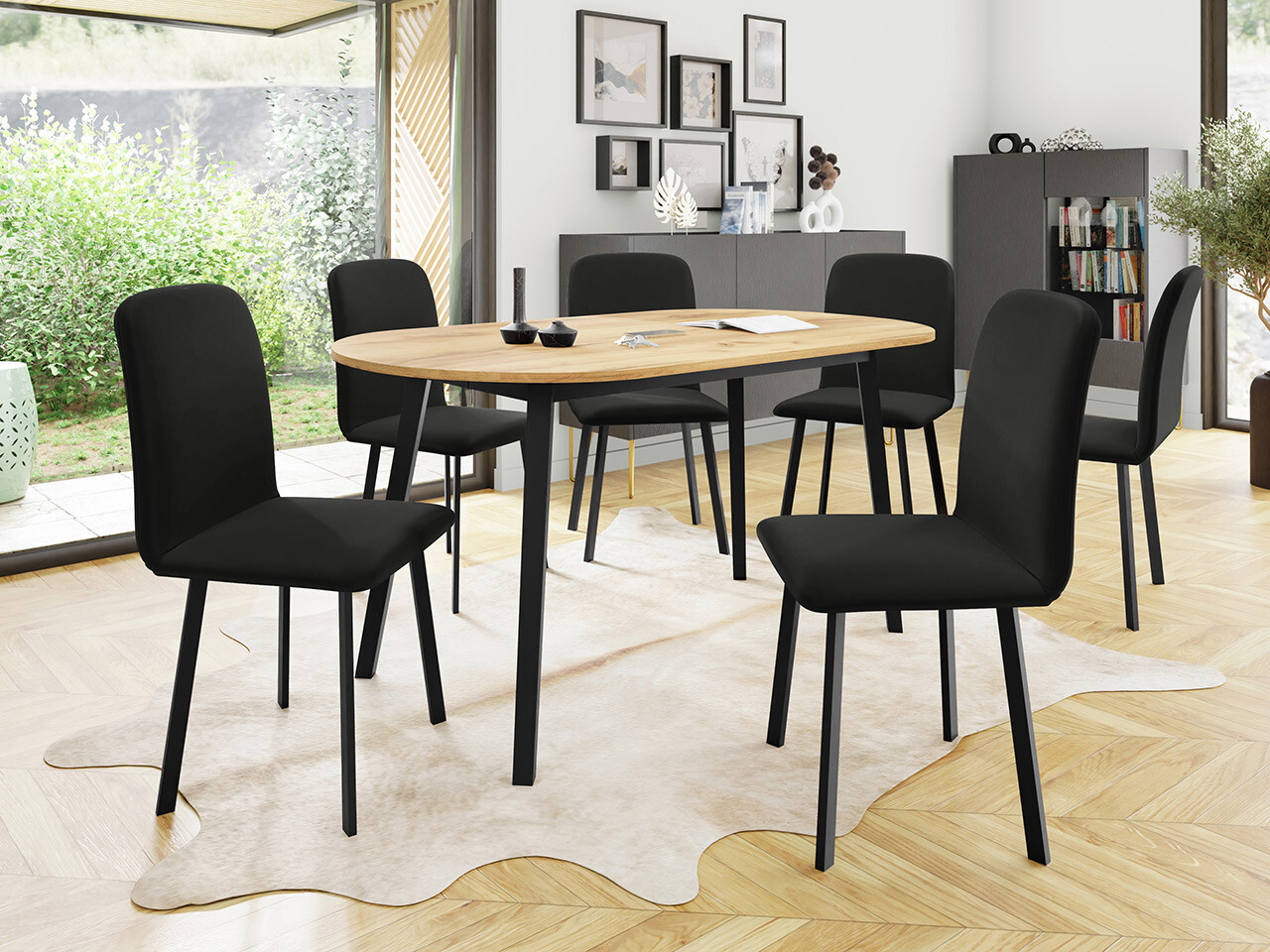 Обеденный гарнитур Edmond 121 (Ремесло золотой дуб + Чёрный)