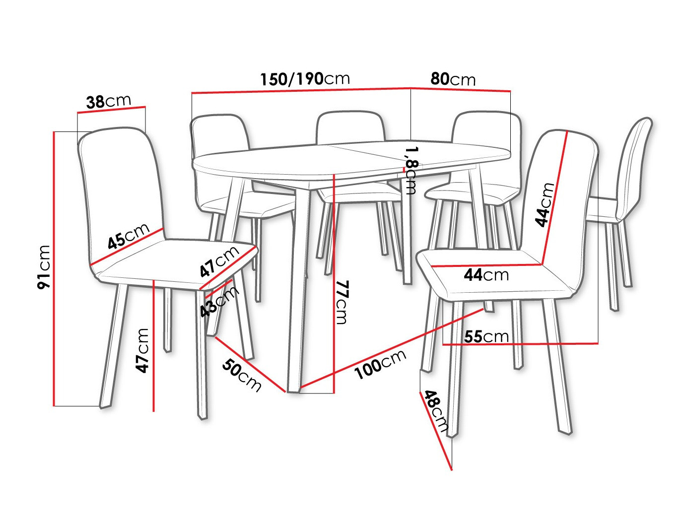 Ēdamistabas komplekts Edmond 121 (Balts + Melns)