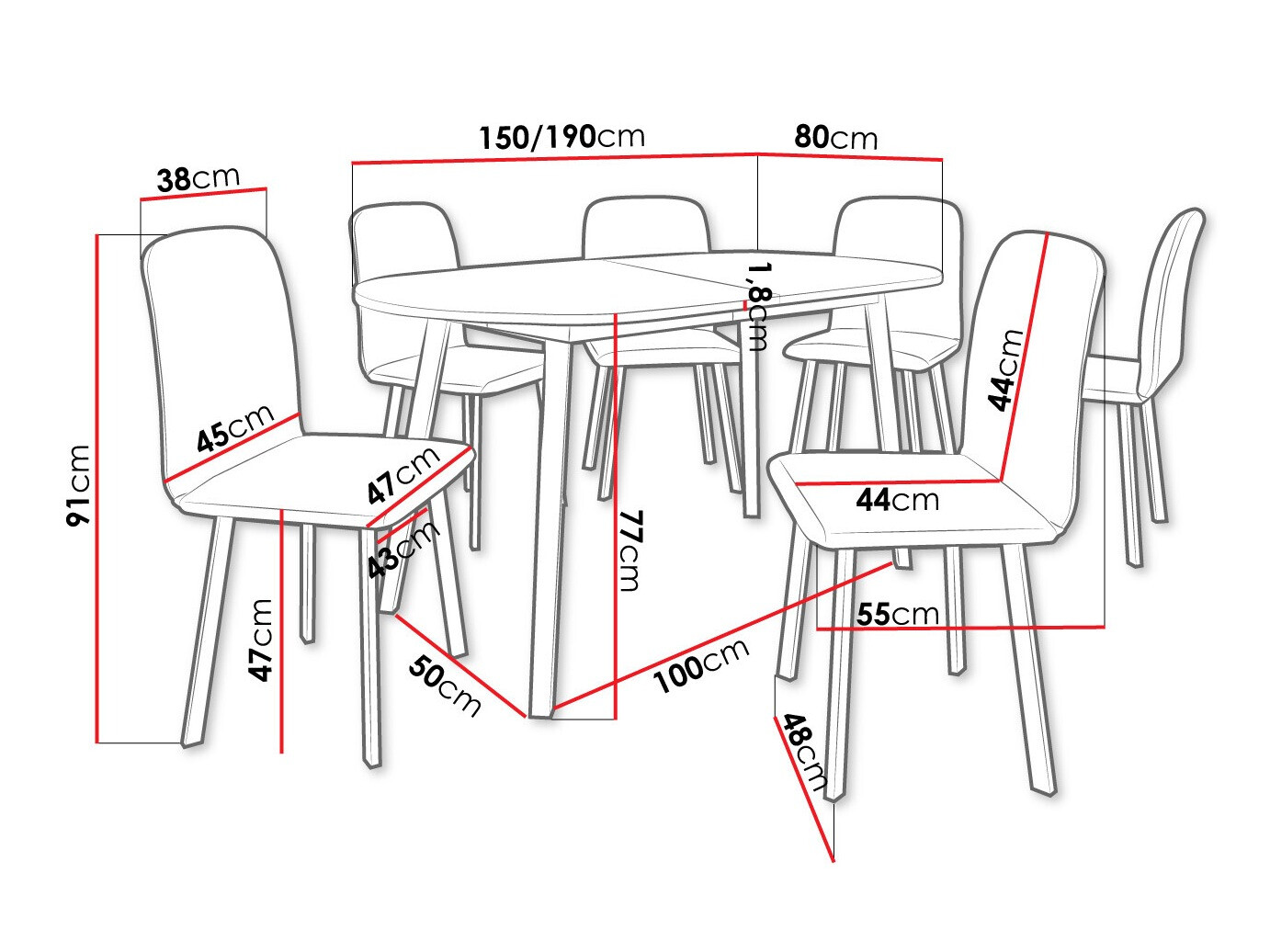 Ēdamistabas komplekts Edmond 121 (Balts + Melns)