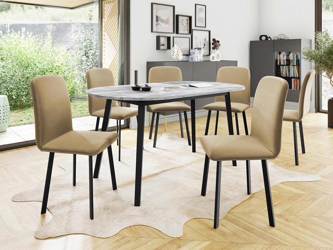 Ēdamistabas komplekts Edmond 121 (Pelēks marmors + Melns)