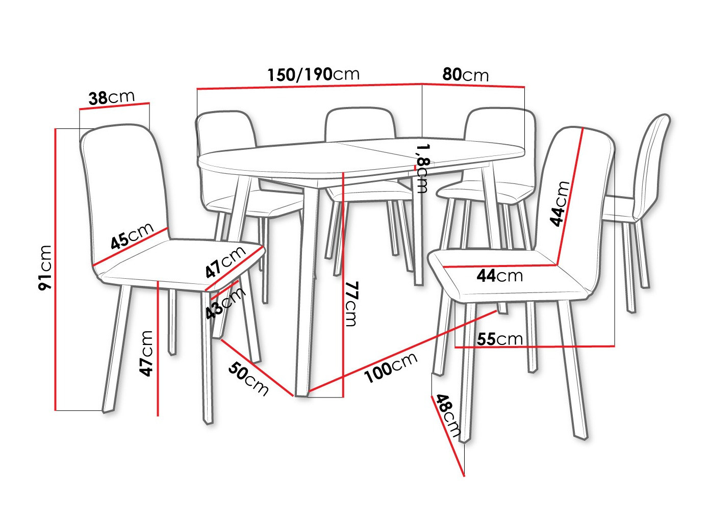 Обеденный гарнитур Edmond 121 (Белый + Чёрный)
