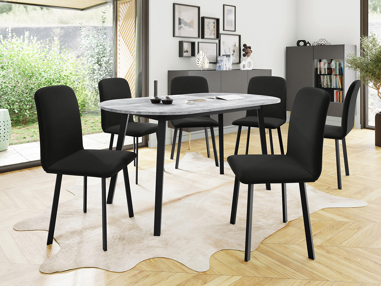 Обеденный гарнитур Edmond 121 (Серый мрамор + Чёрный)