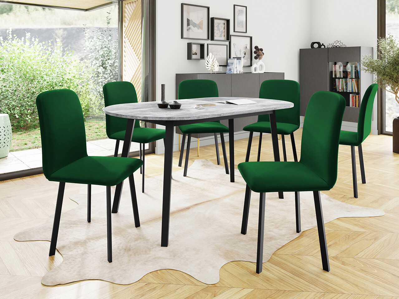 Обеденный гарнитур Edmond 121 (Серый мрамор + Чёрный)