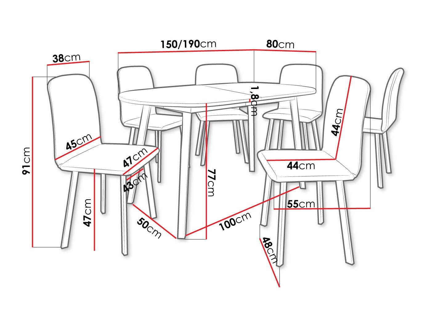 Обеденный гарнитур Edmond 121 (Серый мрамор + Чёрный)